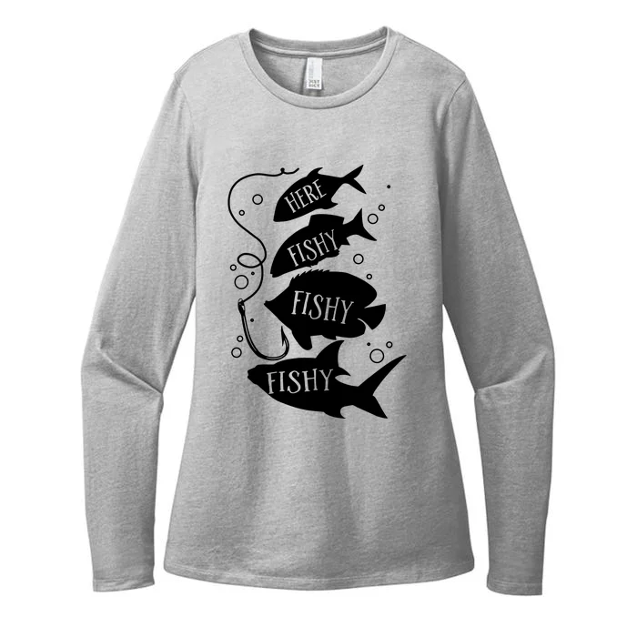 Here Fishy Fishy Fishing Lover Womens CVC Long Sleeve Shirt