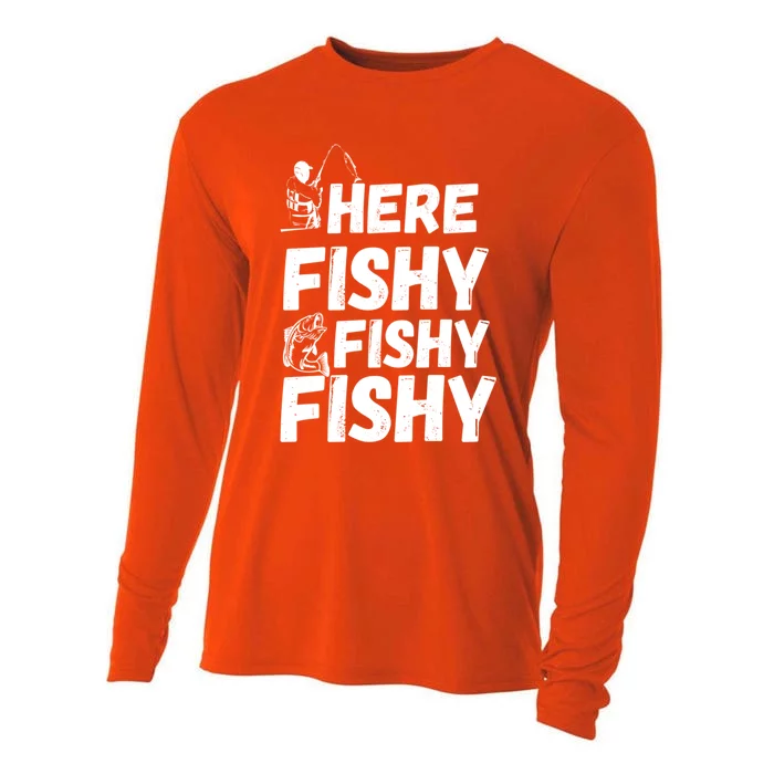 Here Fishy For Lovers Of Fishing And Camping Funny Fishing Cute Gift Cooling Performance Long Sleeve Crew