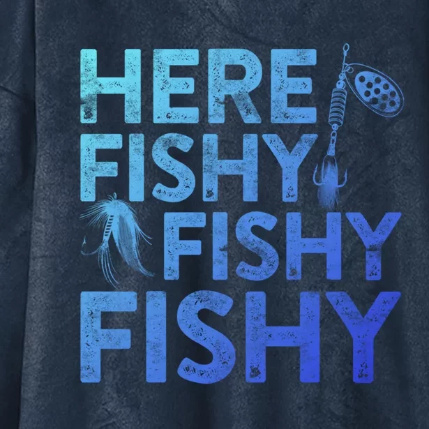 Here Fishy Fishy Fishy Gift Fisher Gifmeaningful Gift Hooded Wearable Blanket