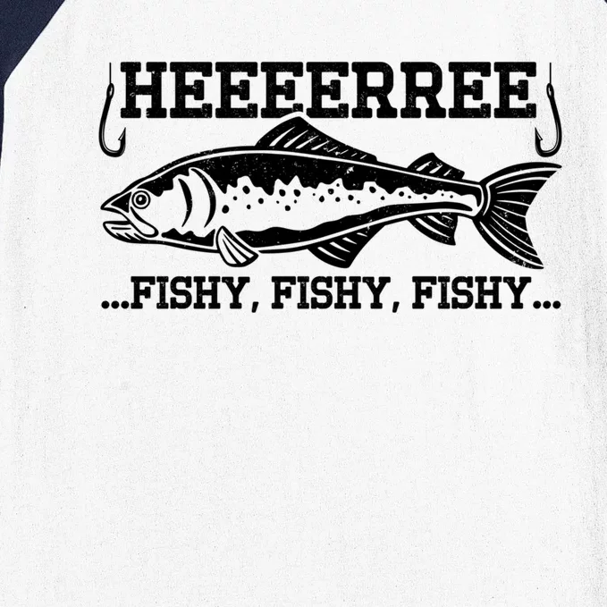 Here Fishy Funny Fisher Dad Bass Fishing Lover Gift Baseball Sleeve Shirt