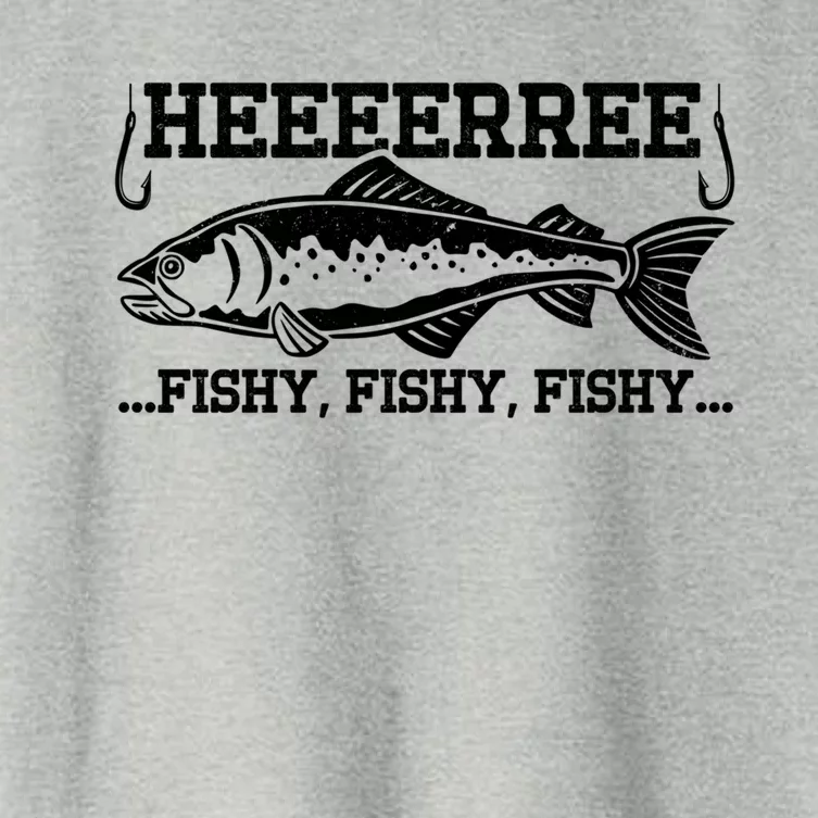 Here Fishy Funny Fisher Dad Bass Fishing Lover Gift Women's Crop Top Tee