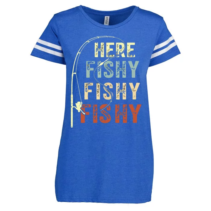 Here Fishy Fishy Fishy Funny Fishing Enza Ladies Jersey Football T-Shirt