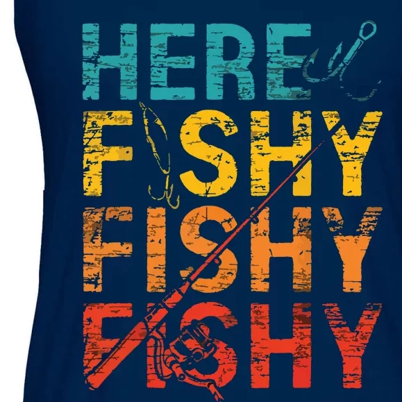 Here Fishy Fishy Fishy Fishing Gift Ladies Essential Flowy Tank