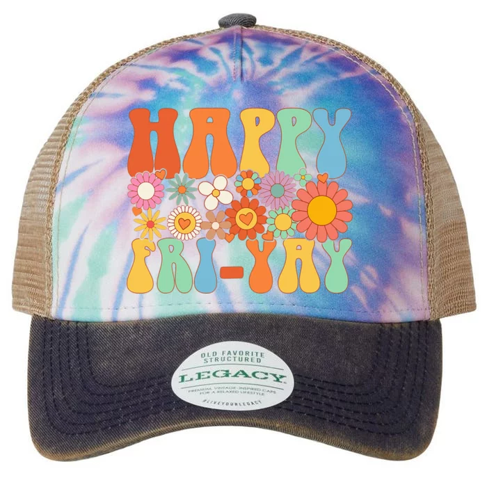 Happy Fri-Yay Friday Lovers Fun Teacher Groovy Legacy Tie Dye Trucker Hat