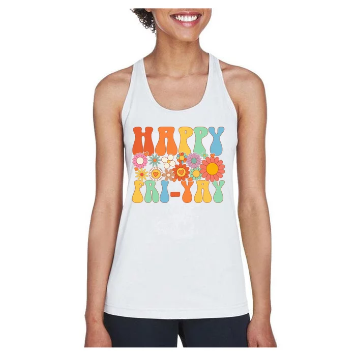 Happy Fri-Yay Friday Lovers Fun Teacher Groovy Women's Racerback Tank