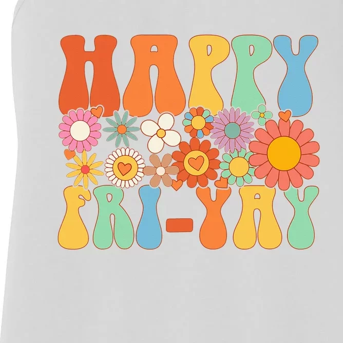 Happy Fri-Yay Friday Lovers Fun Teacher Groovy Women's Racerback Tank