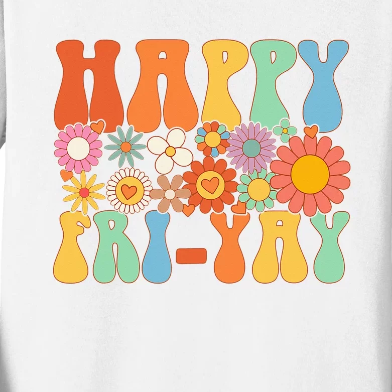 Happy Fri-Yay Friday Lovers Fun Teacher Groovy Kids Long Sleeve Shirt