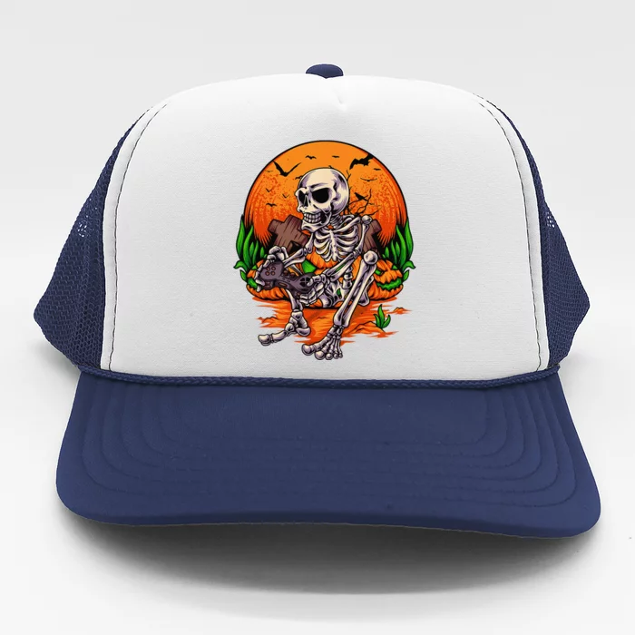 Halloween For Funny Skeleton Gaming Gamer Trucker Hat