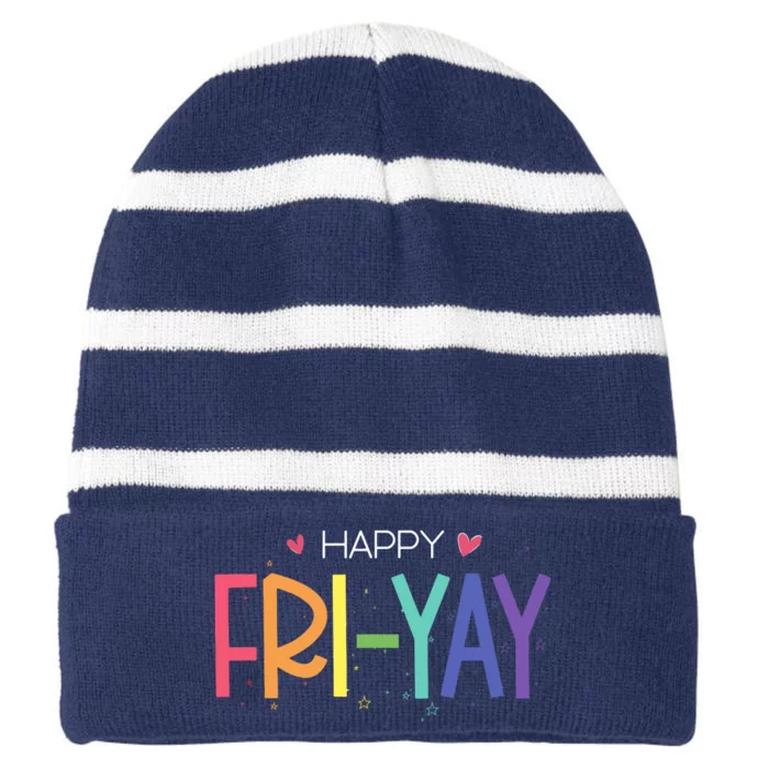 Happy Friyay Friday Funny Teacher Life Happy Friday Striped Beanie with Solid Band