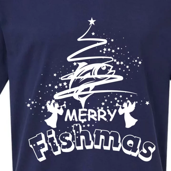 Holiday Funny Fishing Lovers Merry Fishmas Gift Sueded Cloud Jersey T-Shirt