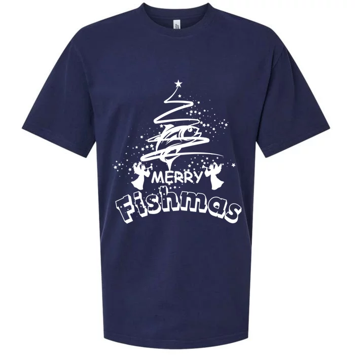 Holiday Funny Fishing Lovers Merry Fishmas Gift Sueded Cloud Jersey T-Shirt