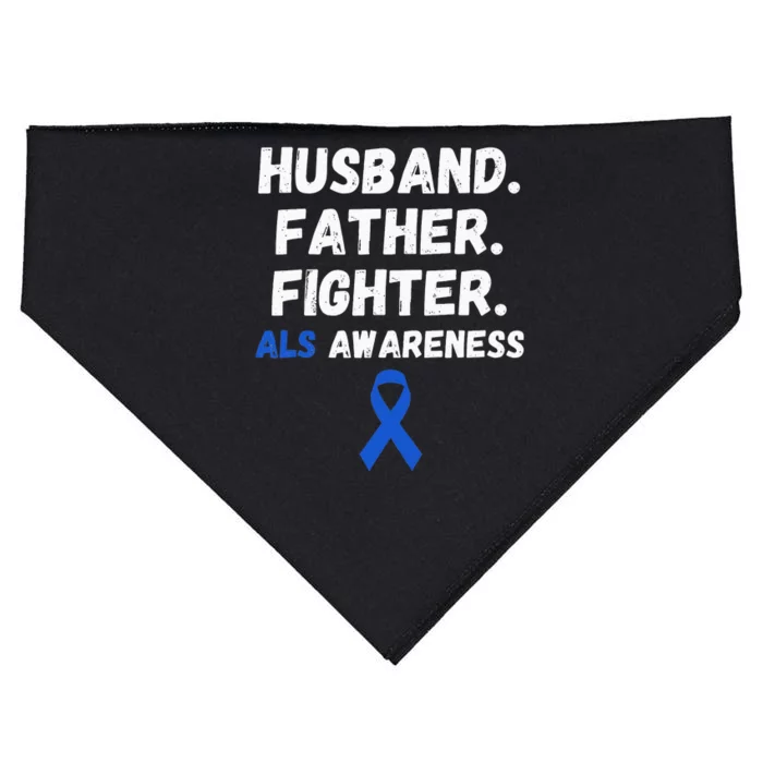 Husband Father Fighter ALS Awareness Ribbon Support Warrior USA-Made Doggie Bandana