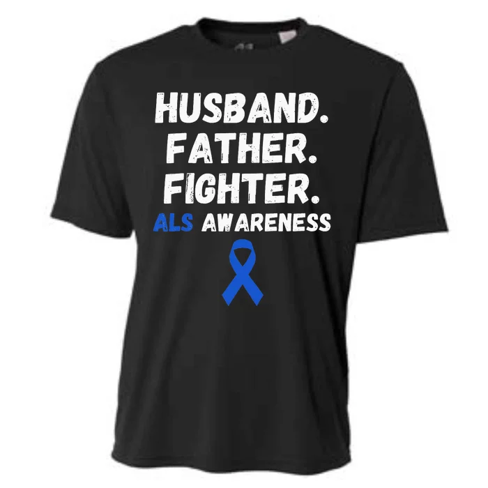 Husband Father Fighter ALS Awareness Ribbon Support Warrior Cooling Performance Crew T-Shirt