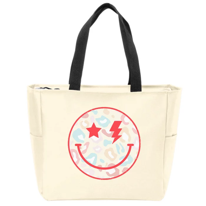 Happy Face Floral Preppy Aesthetic Smiling Face Zip Tote Bag