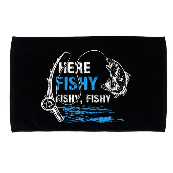 Here Fishy Funny Fishing Fisher Fish Graphic Gift Microfiber Hand Towel