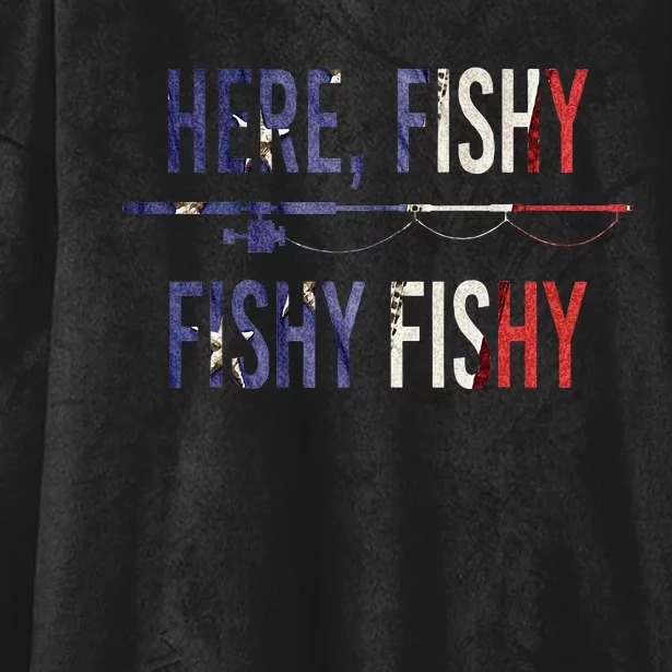 Here Fishy Fish Funny Angling Fishing Dad Fisherman Gift Hooded Wearable Blanket