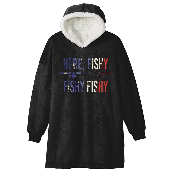 Here Fishy Fish Funny Angling Fishing Dad Fisherman Gift Hooded Wearable Blanket