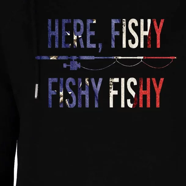 Here Fishy Fish Funny Angling Fishing Dad Fisherman Gift Womens Funnel Neck Pullover Hood