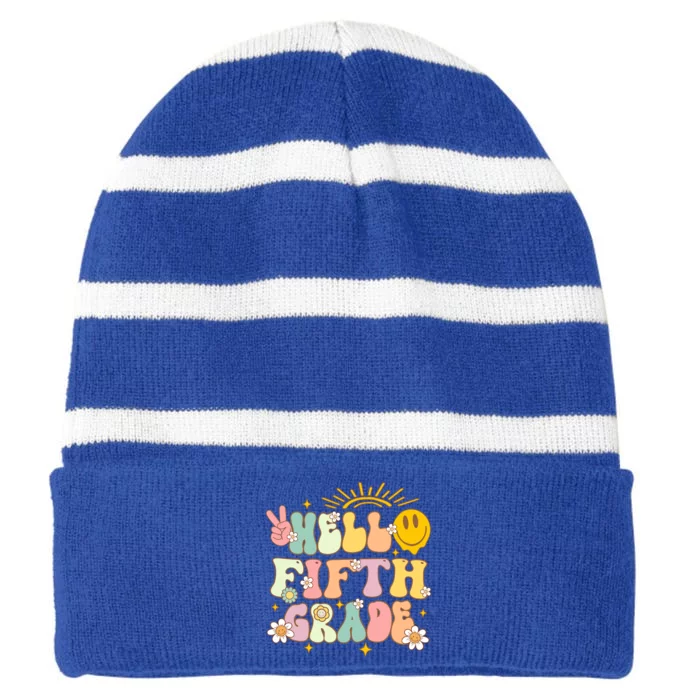 Hello Fifth Grade Eletary 5Th Grade Team Back To School Gift Striped Beanie with Solid Band