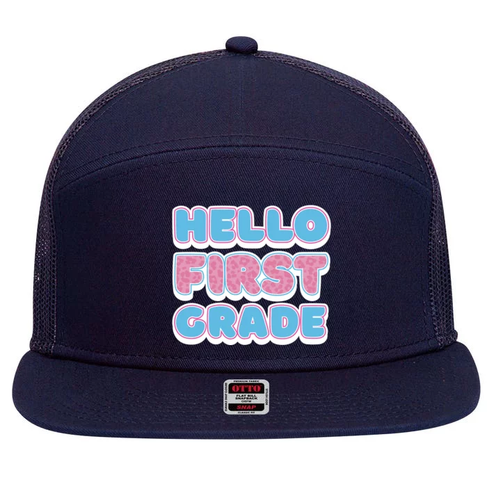 Hello First Grade Back To School 7 Panel Mesh Trucker Snapback Hat