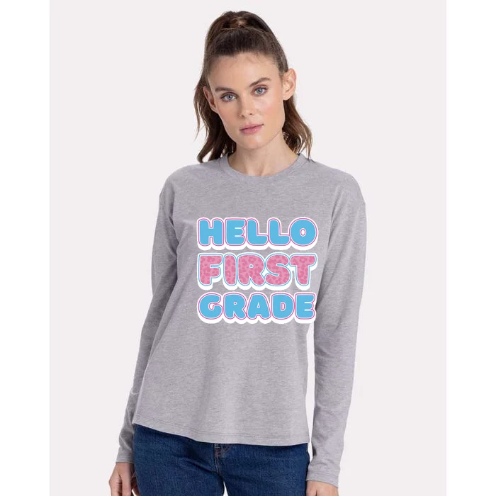 Hello First Grade Back To School Womens Cotton Relaxed Long Sleeve T-Shirt