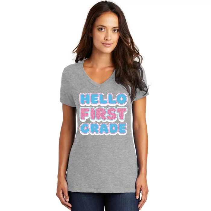 Hello First Grade Back To School Women's V-Neck T-Shirt