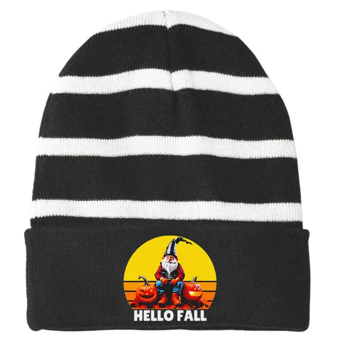 Hello Fall Genome Retro Striped Beanie with Solid Band