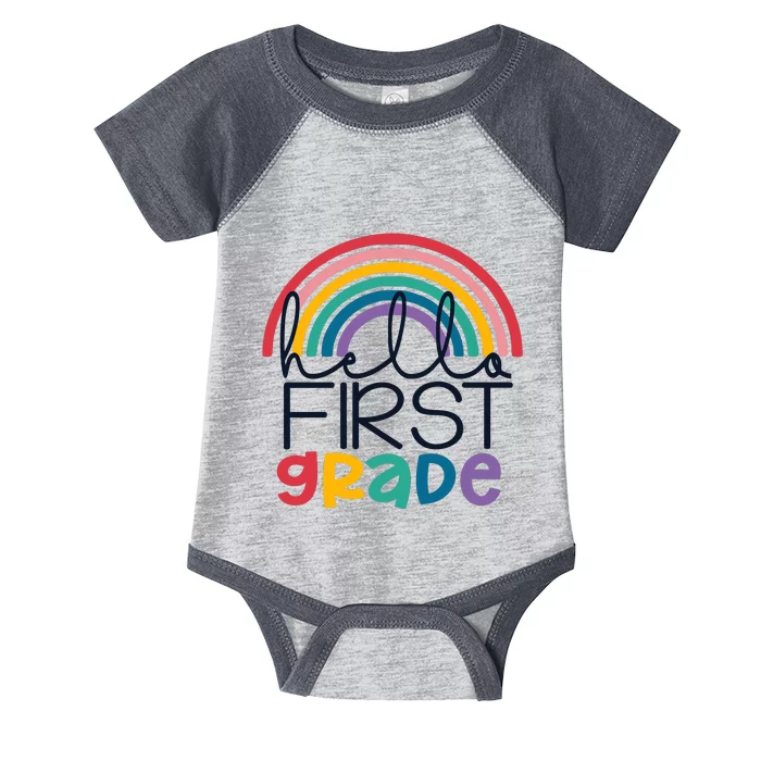 Hello First Grade First Day Of School Back To School 1st Grade Student Infant Baby Jersey Bodysuit