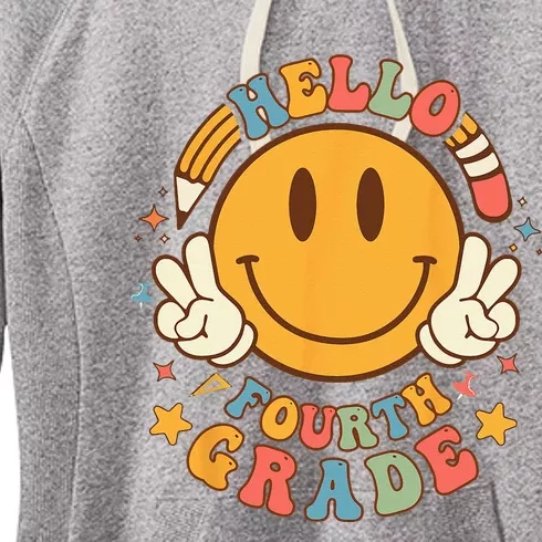 Hello Fourth Grade Back To School Groovy Teacher Student Women's Fleece Hoodie