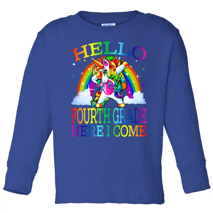 Hello Fourth Grade Here I Come Back To School Unicorn Funny Gift Toddler Long Sleeve Shirt