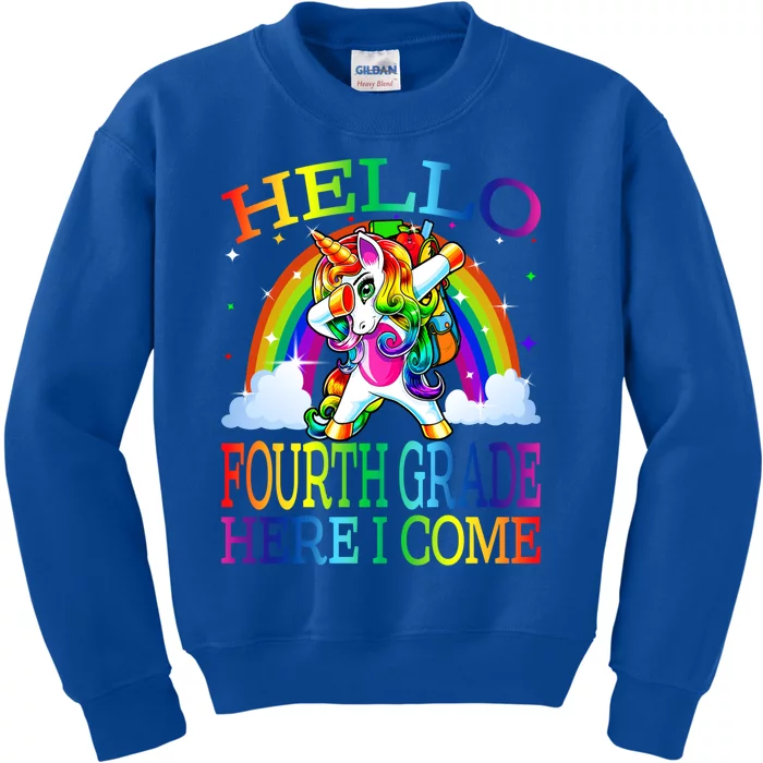 Hello Fourth Grade Here I Come Back To School Unicorn Funny Gift Kids Sweatshirt