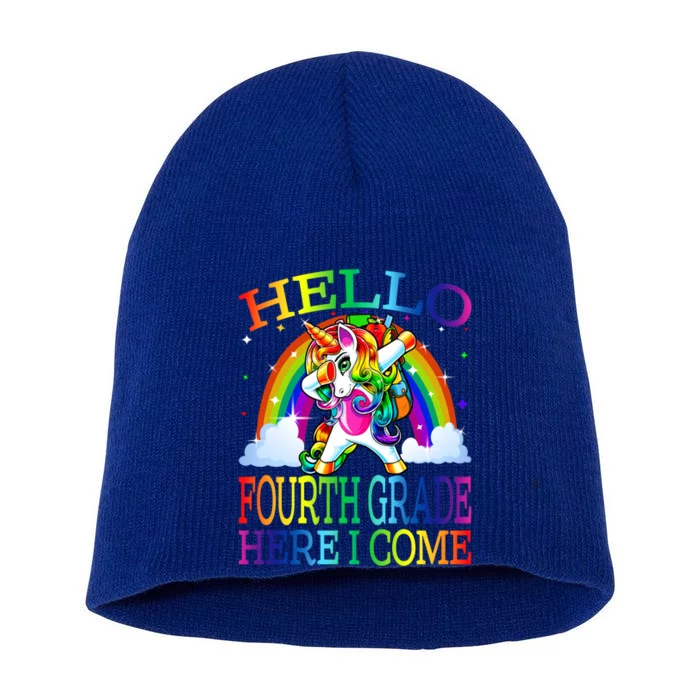 Hello Fourth Grade Here I Come Back To School Unicorn Funny Gift Short Acrylic Beanie