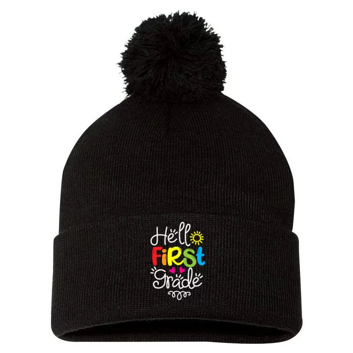 Hello First Grade Fun 1st Grade Back to School Gift Pom Pom 12in Knit Beanie