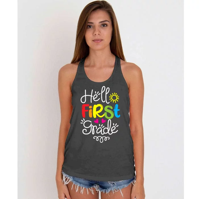 Hello First Grade Fun 1st Grade Back to School Gift Women's Knotted Racerback Tank