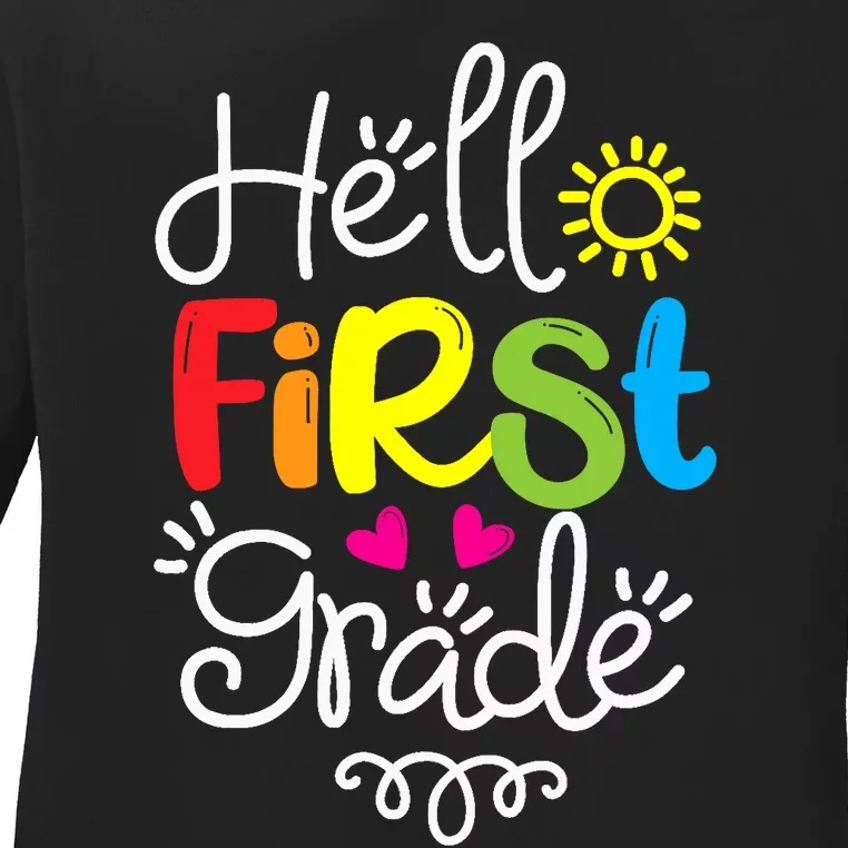 Hello First Grade Fun 1st Grade Back to School Gift Ladies Long Sleeve Shirt