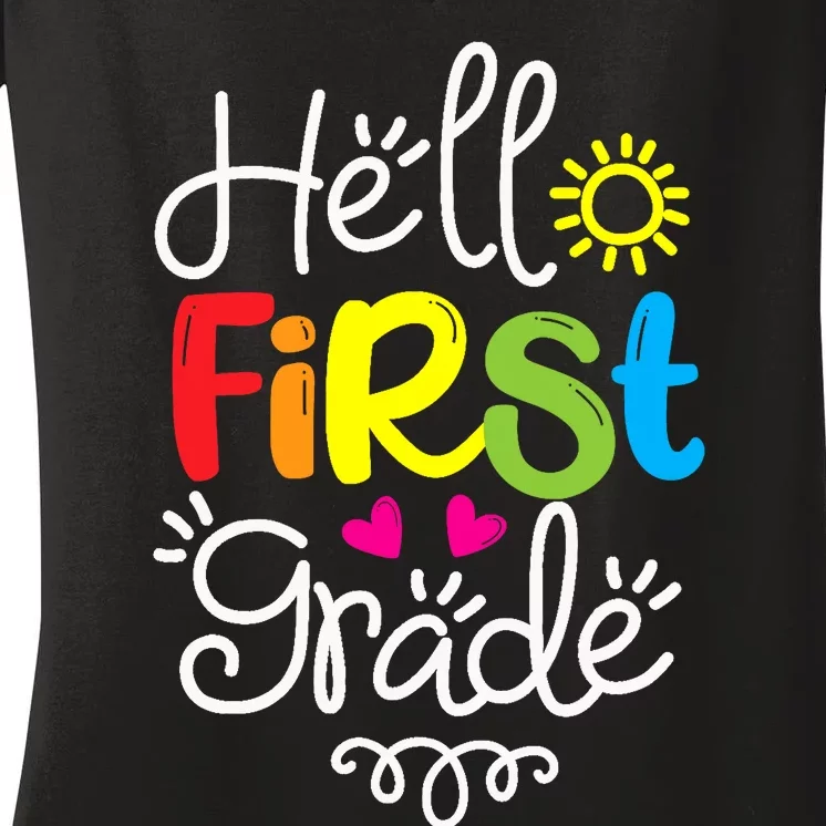 Hello First Grade Fun 1st Grade Back to School Gift Women's V-Neck T-Shirt