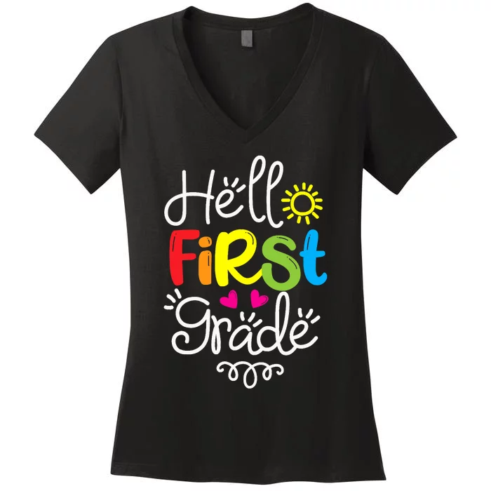 Hello First Grade Fun 1st Grade Back to School Gift Women's V-Neck T-Shirt