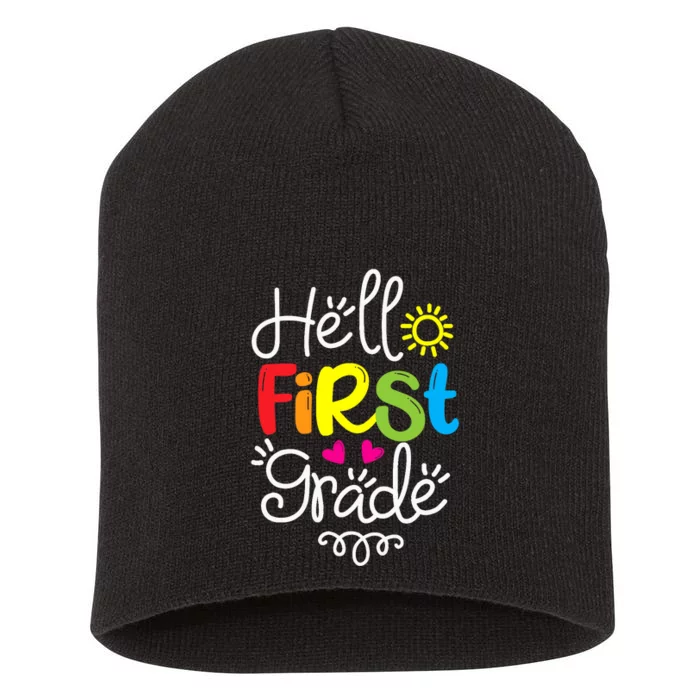 Hello First Grade Fun 1st Grade Back to School Gift Short Acrylic Beanie