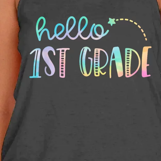 Hello First Grade 1st Grade Back to School Teacher Kid Women's Knotted Racerback Tank