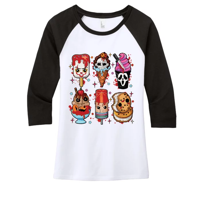 Horror Fan Gift Horror Ice Cream Dripping Ice Cream Women's Tri-Blend 3/4-Sleeve Raglan Shirt