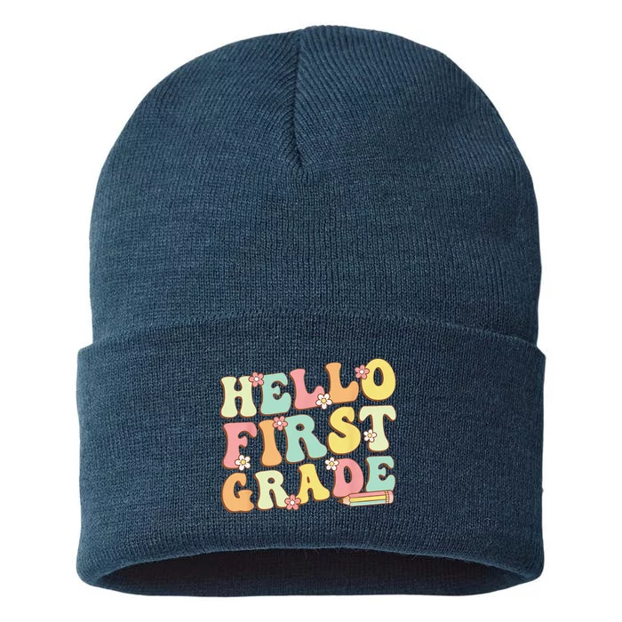 Hello First Grade Team 1st Grade Teacher Back To School Sustainable Knit Beanie