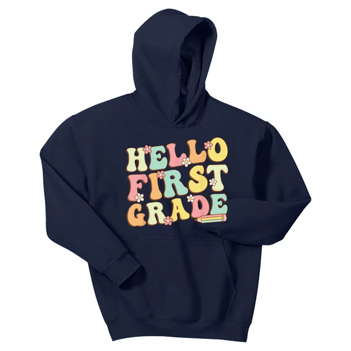 Hello First Grade Team 1st Grade Teacher Back To School Kids Hoodie