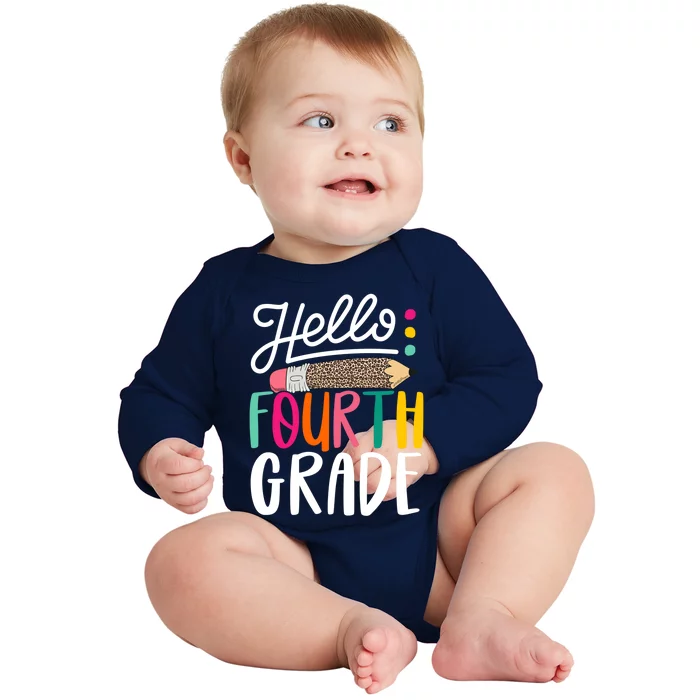 Hello Fourth Grade Leopard Pencil Team 4Th Grade Teacher Meaningful Gift Baby Long Sleeve Bodysuit