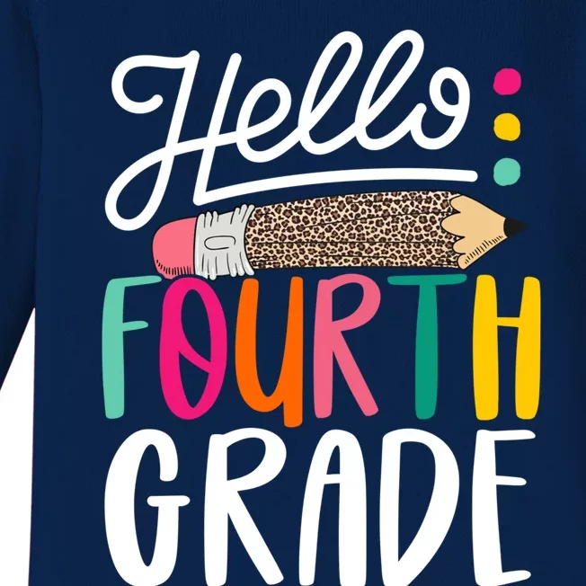 Hello Fourth Grade Leopard Pencil Team 4Th Grade Teacher Meaningful Gift Baby Long Sleeve Bodysuit