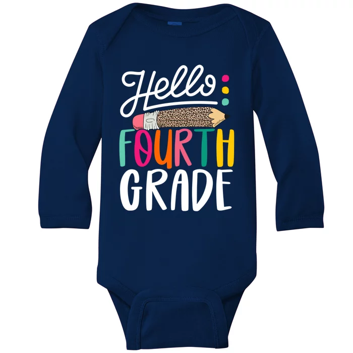 Hello Fourth Grade Leopard Pencil Team 4Th Grade Teacher Meaningful Gift Baby Long Sleeve Bodysuit