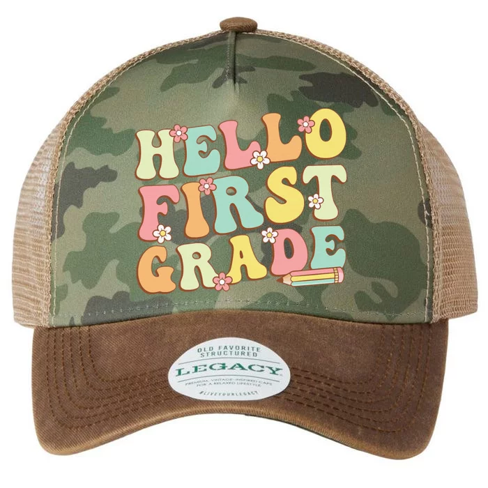 Hello First Grade Team 1st Grade Teacher Girl Back To School Legacy Tie Dye Trucker Hat