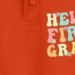 Hello First Grade Team 1st Grade Teacher Girl Back To School Dry Zone Grid Performance Polo