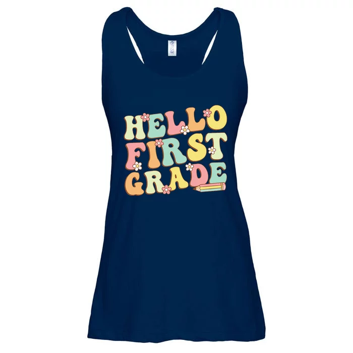 Hello First Grade Team 1st Grade Teacher Girl Back To School Ladies Essential Flowy Tank