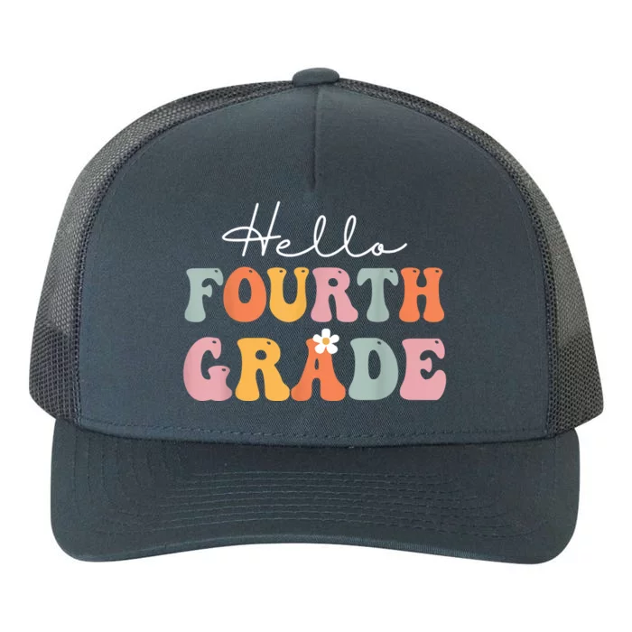 Hello Fourth Grade Back To School Groovy Teacher Student Yupoong Adult 5-Panel Trucker Hat