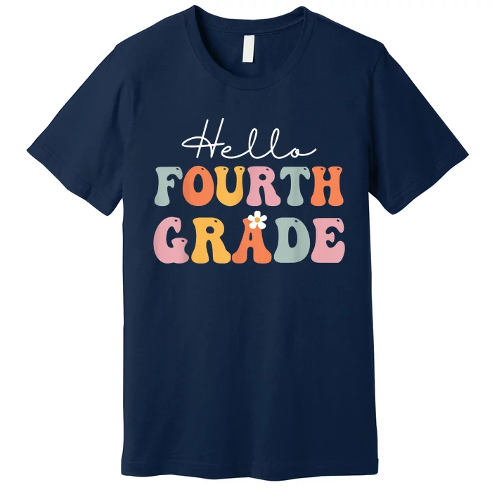 Hello Fourth Grade Back To School Groovy Teacher Student Premium T-Shirt